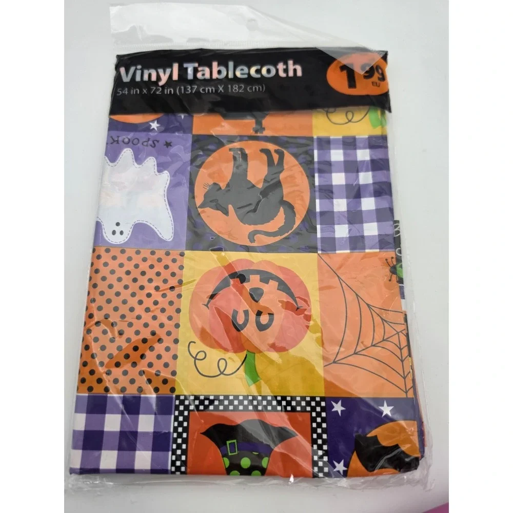 Vtg NOS Halloween Vinyl Table Cloth  52x72